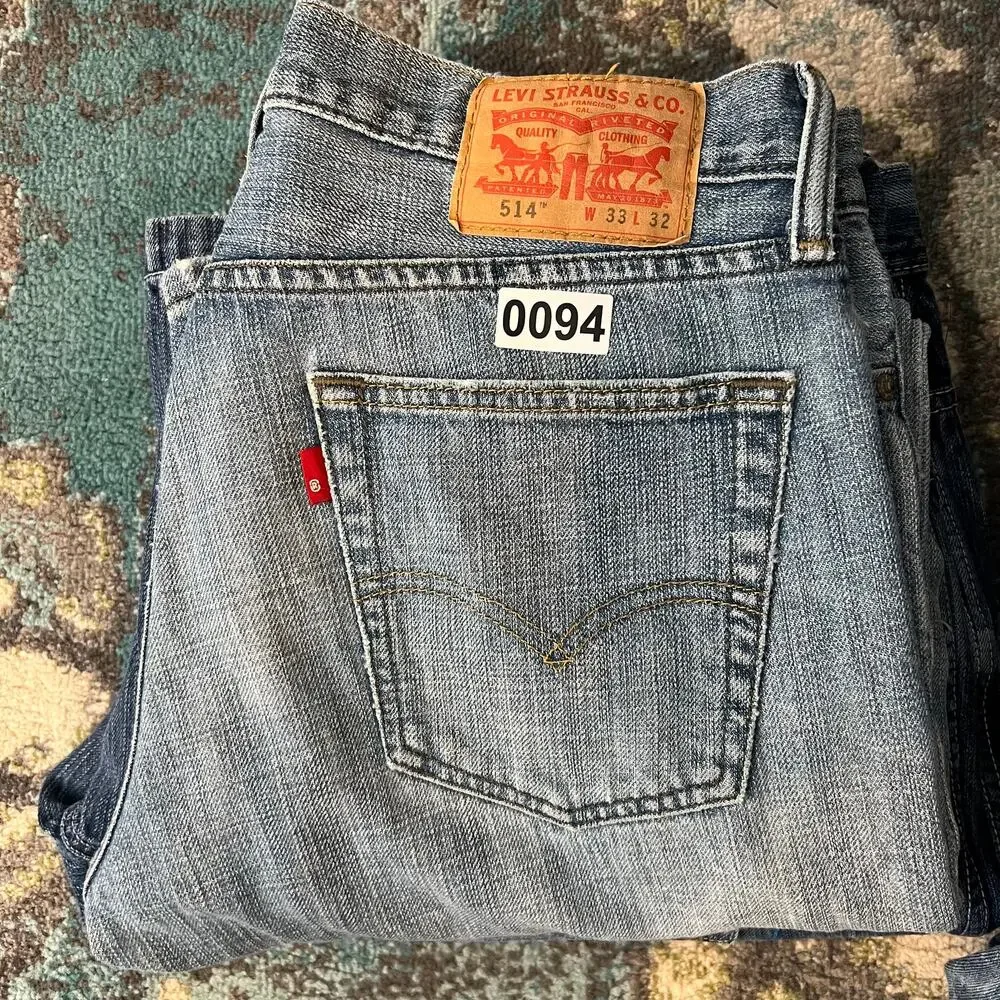 Levis 514 Jeans Mens 33x32 Blue Straight‎ Mid Rise Dark Wash Denim